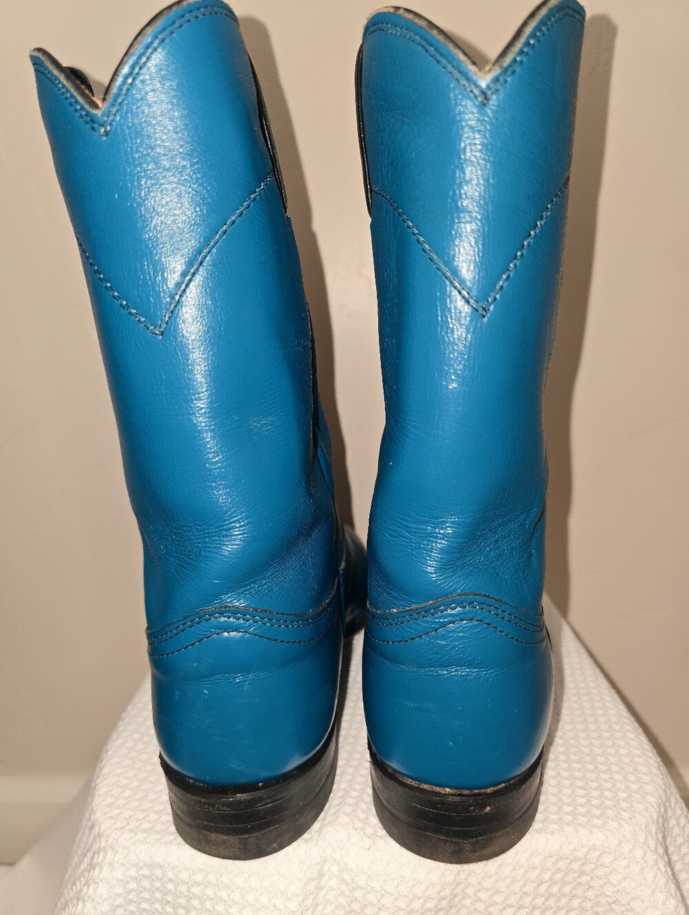JUSTIN Womens Cowboy Boots Turquoise Leather Western Riding Ropers Size 8 B Vtg - Picture 4 of 10